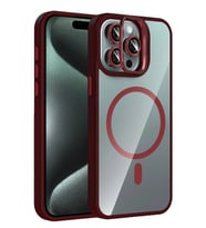 Durukar® iPhone 15 Pro Max Remim Lensli Magsafe Standlı Kapak - Bordo