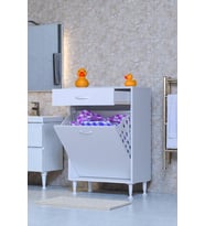 Eliusta Asil 60 cm Kirli Çamaşır Sepetli Banyo Dolabı 1 Çekmeceli Mutfak Çok Amaçlı Dolap 60x88x32,5 cm (Beyaz)