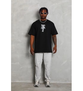 Erkek Baskılı T-Shirt Kısa Kol Bisiklet Yaka Regular Fit Tişört - Siyah