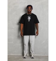 Erkek Baskılı T-Shirt Kısa Kol Bisiklet Yaka Regular Fit Tişört - Siyah