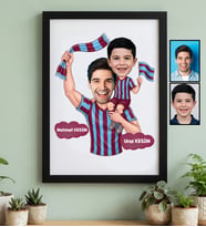 Kişiye Özel Karikatürlü Bordo Mavi Taraftar Baba Oğul Siyah Çerçeve Babalar Günü Hediyesi