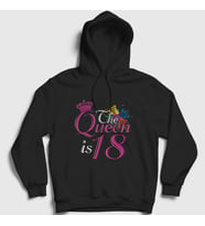 Presmono Unisex Siyah 18 Yaş Doğum Günü Hediye Birthday Queen Kapüşonlu Sweatshirt 531172tt