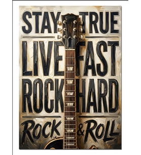Stay True Live Fast Rock Afişi Dekoratif Kanvas - Mdf Ahşap Tablo