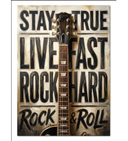 Stay True Live Fast Rock Afişi Dekoratif Kanvas - Mdf Ahşap Tablo