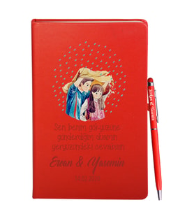 Sevgililer Gününe Özel Kırmızı Defter Kalem Hediye Seti 26