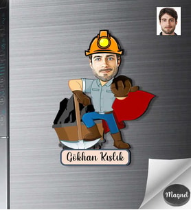 Kişiye Özel Madenci Erkek Ahşap Magnet -1