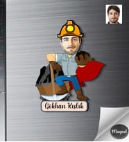 Kişiye Özel Madenci Erkek Ahşap Magnet -1