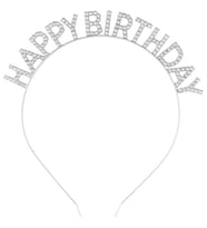 Gümüş Kristal Taşlı Happy Birthday Tacı