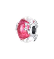 Kırmızı Beyaz Yıldız Murano  Charm  925 Ayar Gümüş