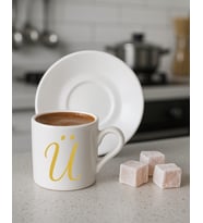 Türk Kahvesi, Espresso, Harf Fincan (Beyaz-Altın El Yazısı)