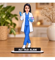 Kişiye Özel Kadin Laboratuvar Teknisyeni Kisiye Karikatürlü 18 cm MDF Masaüstü Biblo - Kadin Laboratuvar Teknisyeni Kisiye Hediyesi Mühendise ve Teknik Meslek Sahibine Hediye