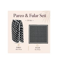 Tarzını Seç Premium Siyah Beyaz Puantiye Desenli 2’li Pareo ve Bandana Seti 150x95 cm / 70x70 cm