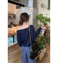 Kadın Düşük Omuz Kayık Yaka Oversize Uzun Kollu T-Shirt