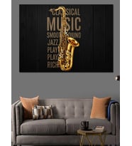 Saksafon Müzik Aleti Eskiz Dekoratif Kanvas - Mdf Ahşap Tablo