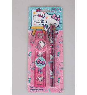 LİSANSLI HELLO KITTY 5'Lİ  KIRTASİYE SETİ CETVEL, 2 ADET KURŞUN KALEM,SİLGİ VE KALEMTRAŞ