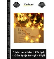 Özel Üretim Dekoratif Yılbaşı Parti Oda Süsü 5 Metre Yıldız LED Işık - Gün Işığı Rengi - Fişli