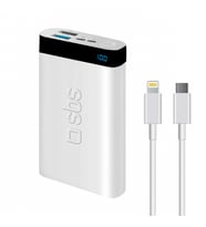 Sbs İntelligent Fast Charge 10.000mAh 2xUsbA + Type-C Çıkışlı Led Göstergeli 2M Type-C to Lightning Kablolu Powerbank Beyaz