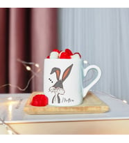 Bugs Bunny Tasarımlı Ahşap Tabaklı Kişiye Özel Türk Kahvesi Fincanı