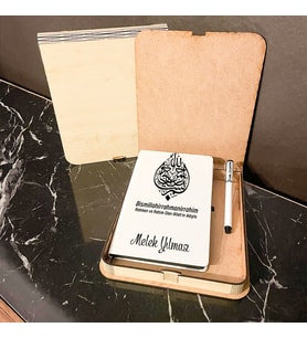 Bismillahirrahmanirrahim Ahşap Kutulu Defter Kalem Set