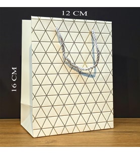 Beyaz Geometrik Desenli Mini Boy Karton Hediye Çantası