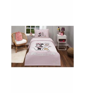 Özdilek Lisanslı Lastikli Çarşaflı Tek Kişilik Çocuk Pike Takımı-Minnie ve Daisy Pembe