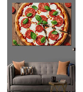 Taze Malzemeli Lezzetli İtalyan Pizzası Dekoratif Kanvas - Mdf Ahşap Tablo