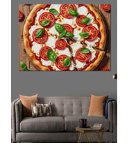 Taze Malzemeli Lezzetli İtalyan Pizzası Dekoratif Kanvas - Mdf Ahşap Tablo