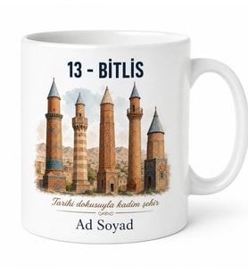 Bitlis Plakalı Beş Minare Tarihi Doku Temalı Şık Kupa Bardak Hediye