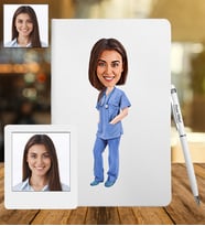Kişiye Özel Doktor Tasarımlı Karikatür Deri Defter & Metal Tükenmez Kalem + Ahşap Çerçeve hediye 87