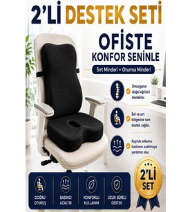 2’li Ortopedik Visco Minder Seti – Ergonomik Bel, Sırt ve Kuyruk Sokumu Desteği