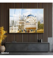 Altın Renk Metal Çerçeveli Tamperli Cam Tablo Tarihi Külliye Meydanı Osmanlı Tablosu Duvar Dekoru