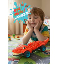 1 Adet Işıklı Müzikli Hareketli Dinozor Figürlü Yürüyen Araba 31 Cm