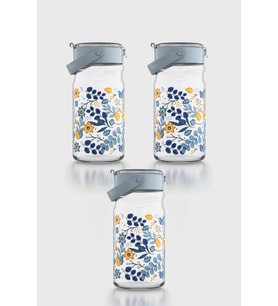 Renga Mono 1800 ml Çiçek Desenli 3'lü Cam Kavanoz Seti 132067 Mavi
