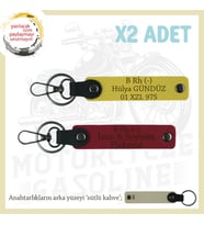 Motor Severlere Özel, İsim Plaka ve B Rh (-) Kan Grubu Yazılı Hediye x2 Anahtarlık, Kırmızı-Sarı-SK (Çok Renkli)