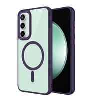 Coverzone Samsung Galaxy S23 FE ile uyumlu K?l?f Wireless ?arj �zellikli Metal buton Z-Krom MagSafe ile uyumlu ?effaf Transparan Double Color Silikon Kapak Derin Mor