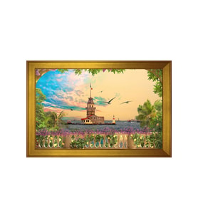 Kız Kulesi Motifli Kanvas Tablo 80 x 110 cm Gold Çerçeve