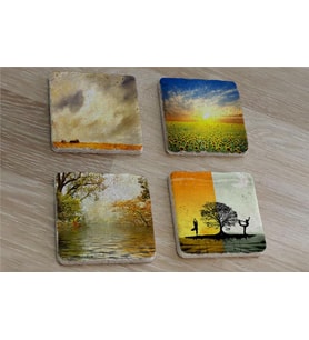 Yoga Denge ve Gün Btımı Manzaralar Doğal Taş Bardak Altlığı 4'lü set - Natural Stone Coasters