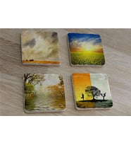 Yoga Denge ve Gün Btımı Manzaralar Doğal Taş Bardak Altlığı 4'lü set - Natural Stone Coasters