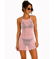 Ajurlu Sırt Dekolteli Transparan Beachwear - Mini Plaj Elbisesi