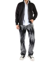 Flog Desenli Siyah - Beyaz Wide Leg Pantolon
