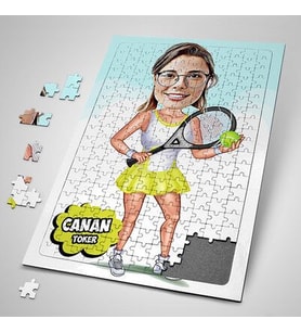 Kişiye Özel Tenis Oyuncusu Kız Karikatürlü Puzzle