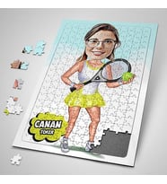 Kişiye Özel Tenis Oyuncusu Kız Karikatürlü Puzzle