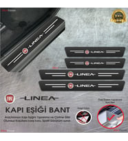 Fiat Linea  Logolu Karbon Kapı Eşiği Koruyucu Suni Deri 4'lü Set