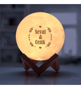 İki İsimli Sevgiliye Hediye Dekoratif Ay Şeklinde Gece Lambası