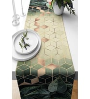 Pelangi Yeşil Yapraklı Geometrik Petekli Leke Tutmaz Kumaş Salon Mutfak Masa Değişik Ranır Modelleri Runner, Yeşil-gold 40 x 140