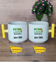 Petrol ve Doğalgaz Mühendisi Kupa Bardak T Sarı Kulplu Mühendisler Günü Hediyesi