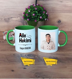 Aile Hekimi Kupa Bardak Yeşil Fotoğraflı Tıp Bayramı Hediyesi