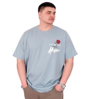 Mode XL Büyük Beden Erkek T-Shirt Bisiklet Yaka ROSE U25032 Mavi