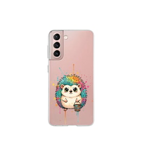 Samsung Galaxy S21 ile Uyumlu Splash Kirpi Tasarımlı Şeffaf Silikon Kılıf