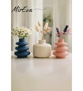 Mini Vazo Seti – Pampas & Kuru Çiçek için İskandinav Pastel Taş Vazolar, Raf & Masa Üstü Minimal Dekor, Mavi Krem Pembe Renkli, El Yapımı Taş Malzeme